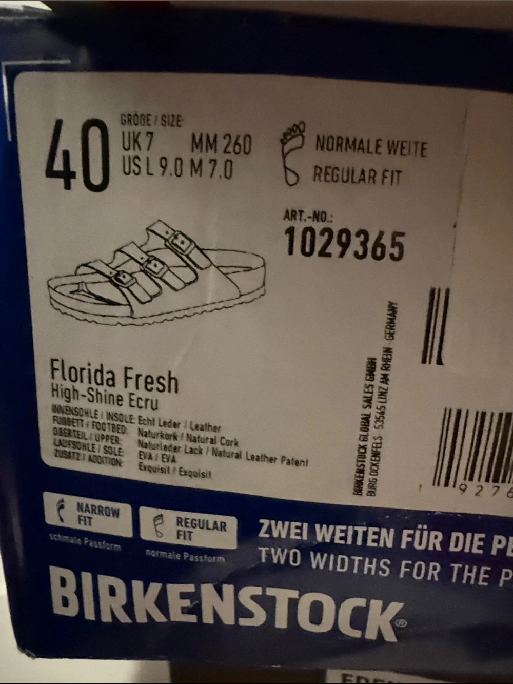 Birkenstock Florida Fresh Sandal in Ecru with Gold Buckles Size 9 NEW